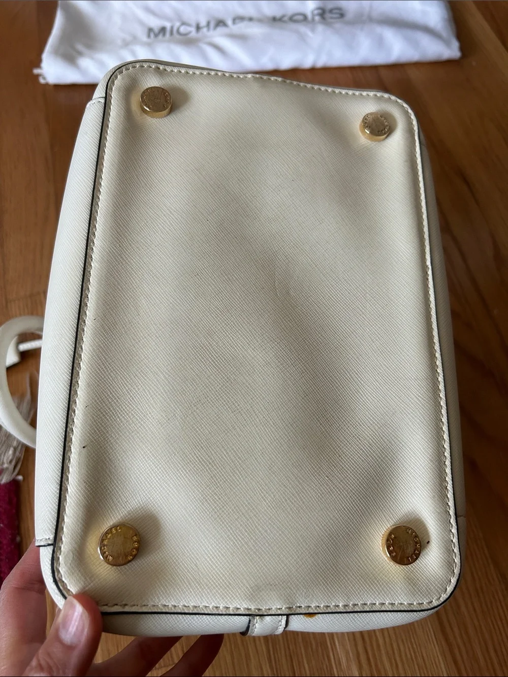 Michael Kors Cream Saffiano Leather Tote with Black Trim and Gold Hardware
